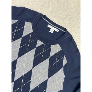 Cutter & Buck Sweater Mens Large Navy Blue Gray Argyle Cotton Crewneck Golf
